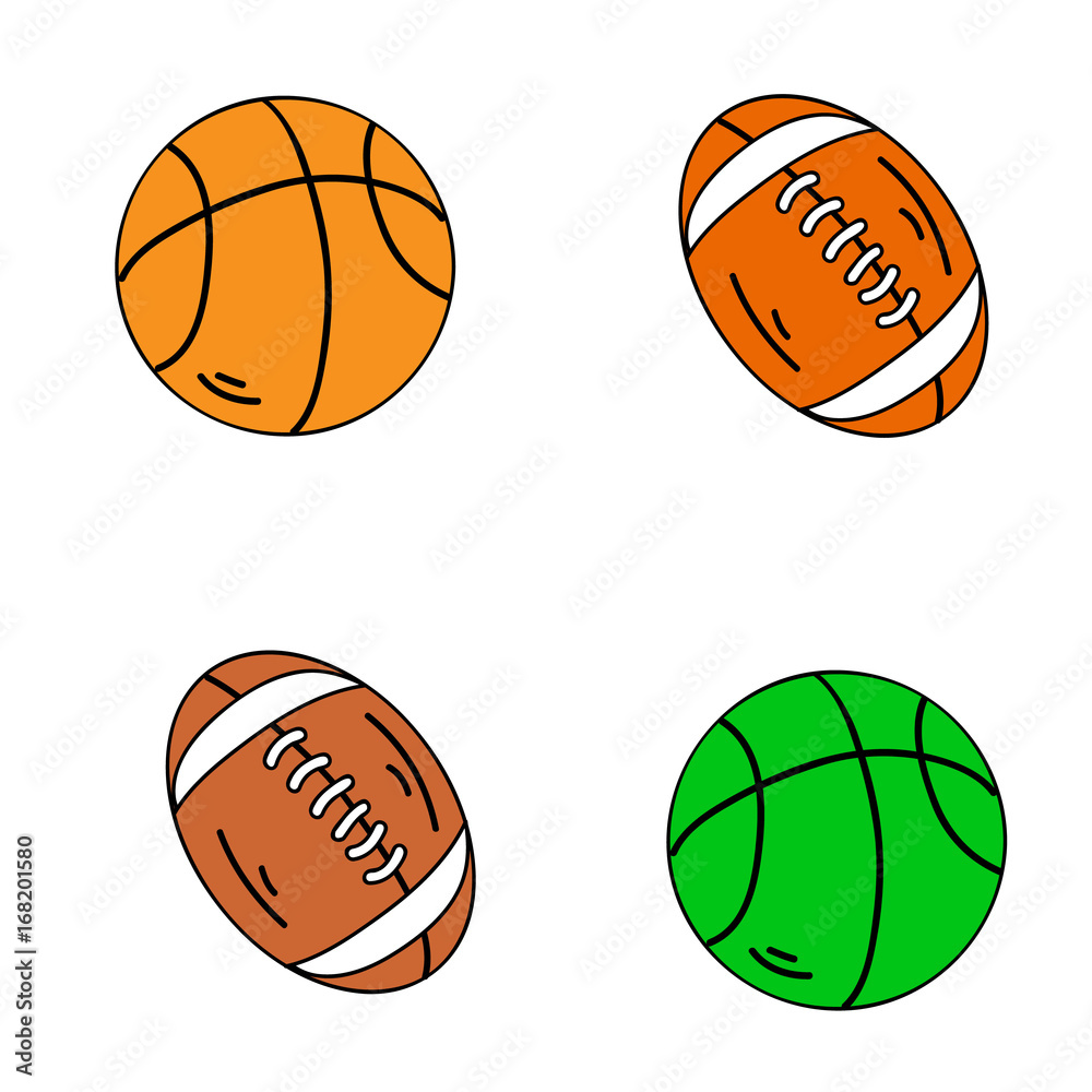 Balls American football and handball, on a white background.vector