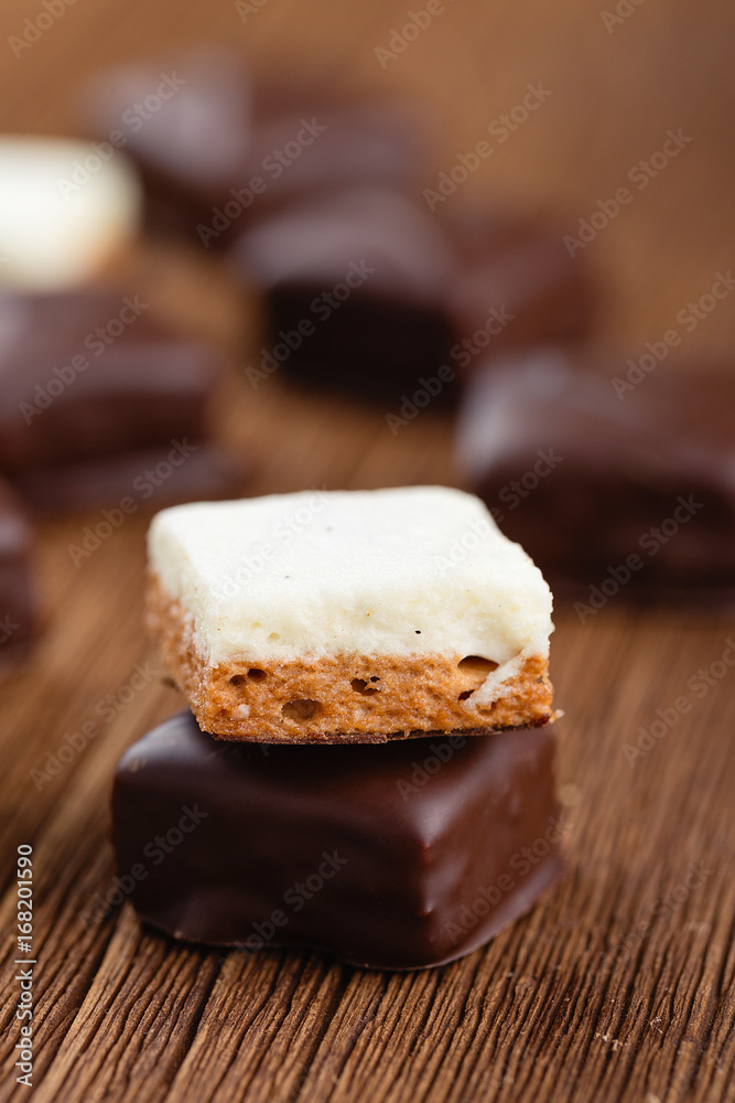 Chocolate candy bird's milk with souffle