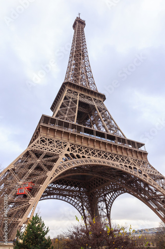 PARIS, FRANCE - DECEMBER 11, 2014: Aerial view of Eiffel Tower is most visited monument in France and the most famous symbol of Paris