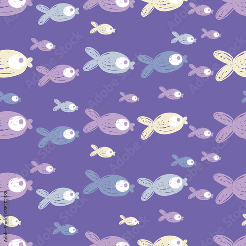 Seamless vector background with decorative fish. Hand-drawing. Textile rapport.