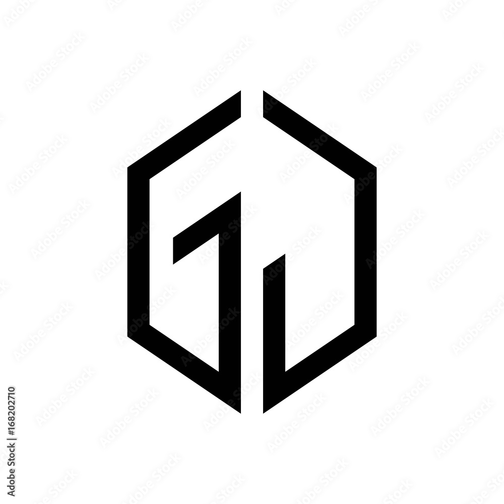 initial letters logo gj black monogram hexagon shape vector initial letters logo gj black monogram hexagon shape vector