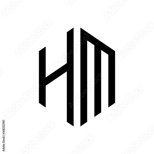 initial letters logo hm black monogram hexagon shape vector