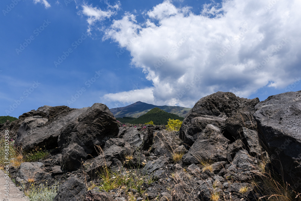 Etna highest Volcano plains of Europe in Sicilia Italy