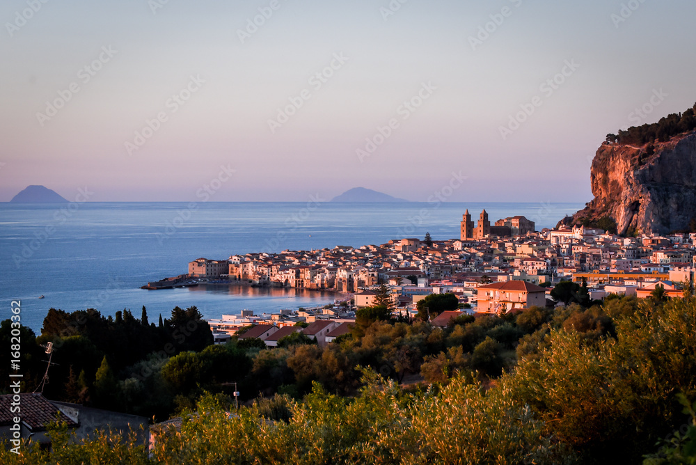 Fishing village Cefalu at the Mediterranean Sea of Sicily Italy