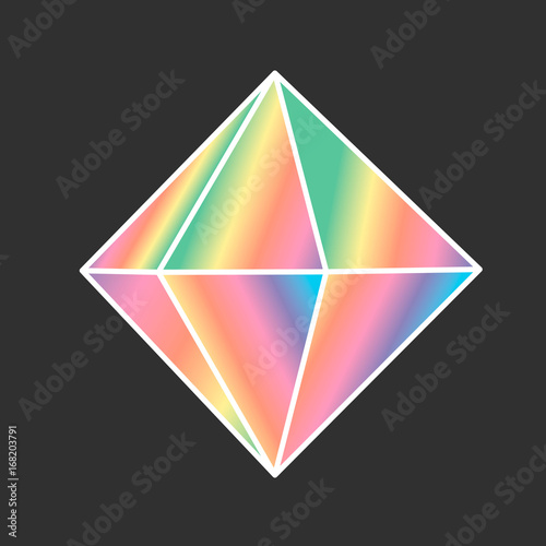 Cartoon vector diamond icon rainbow color isolated on dark background