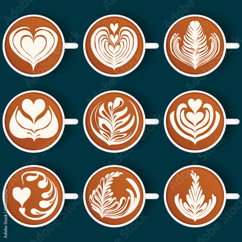  Latte Art. Seamless vector pattern