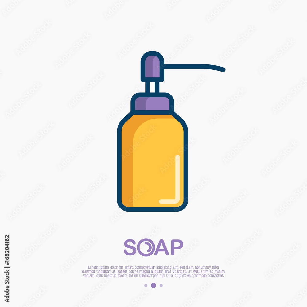Dispenser for gel or foam soap thin line icon. Bottle with pump. Modern vector illustration of bathroom equipment. Dispenser for gel or foam soap thin line icon. Bottle with pump. Modern vector illustration of bathroom equipment.