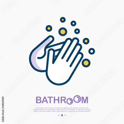 Wash your hands with soap thin line icon. Vector illustration of disinfection and hygiene for health.