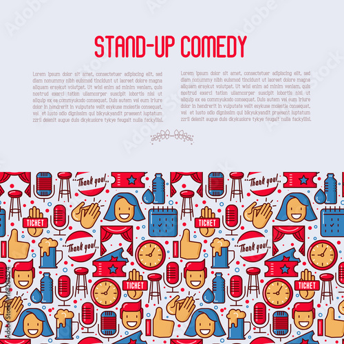 Stand up comedy show concept with thin line icons. Vector illustration for banner, web page, print media.