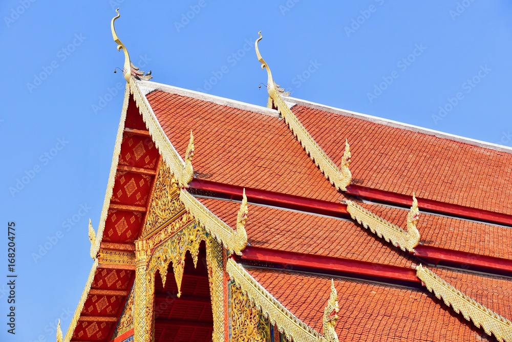 Traditional Thai-Style Buddhist Rooftop Architecture