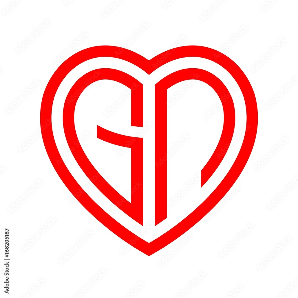 initial letters logo gn red monogram heart love shape Stock Vector ...