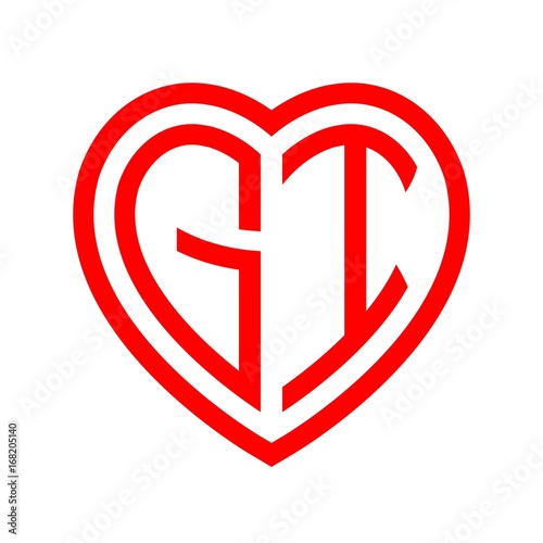 Free Download initial letters logo gi red monogram heart love shape - GFXLoad