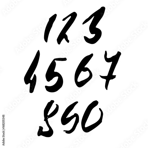 Set of calligraphic ink numbers. Dry brush lettering. Vector illustration.