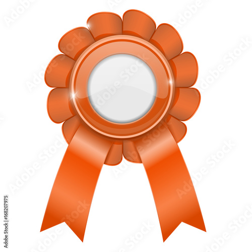 Orange award sign. Shiny 3d prize symbol with white blank circle