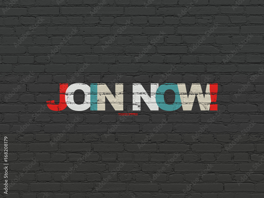 Fototapeta premium Social media concept: Join now! on wall background