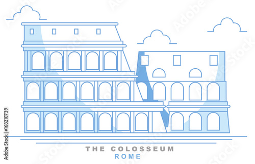 Colosseo stilizzato, anfiteatro romano, Roma, disegno a mano libera. Italia. Capitale. Monumento famoso, sette meraviglie del mondo. Stampa