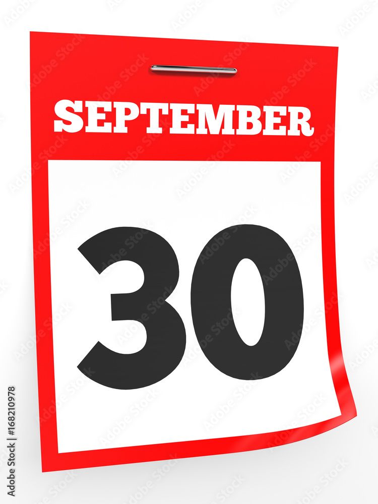 September 30. Calendar on white background. September 30. Calendar on white background.
