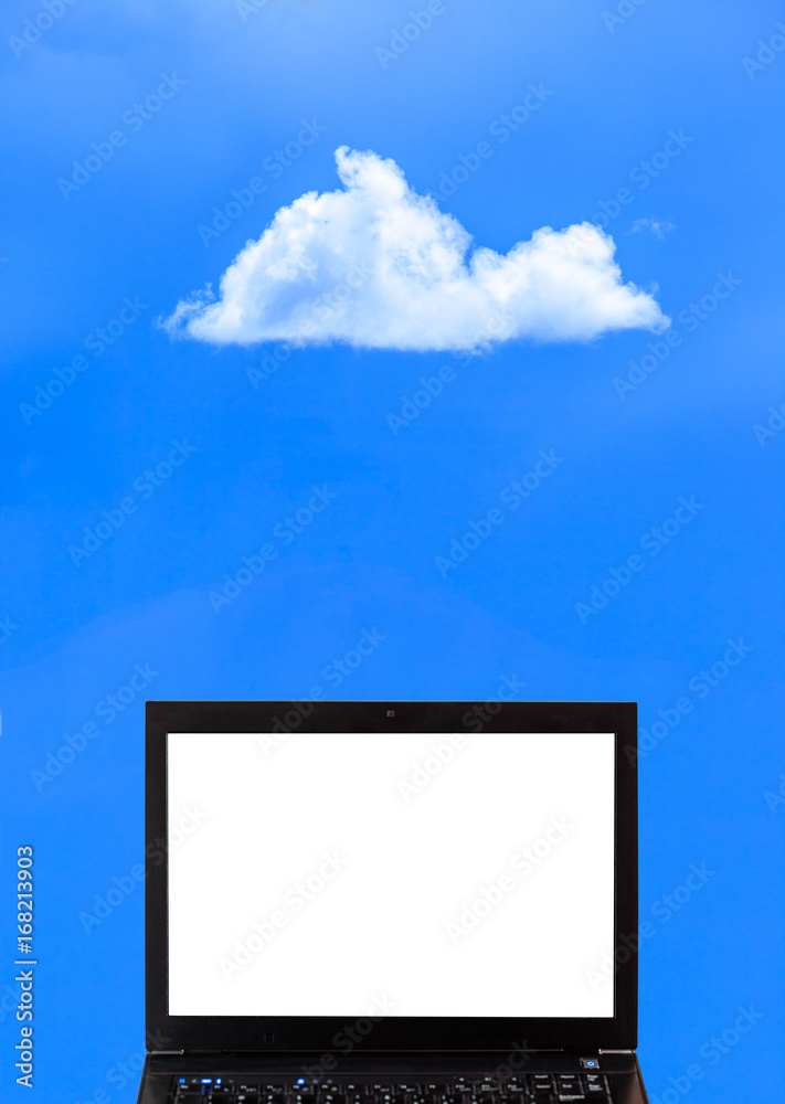 A laptop with clouds - Cloud computing concept A laptop with clouds - Cloud computing concept
