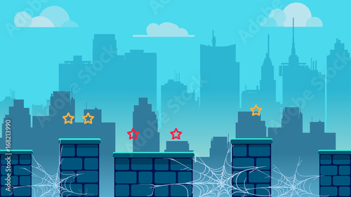 city game background, with different platforms and separated layers for games.Vector illustration for your design. size.1920x1080