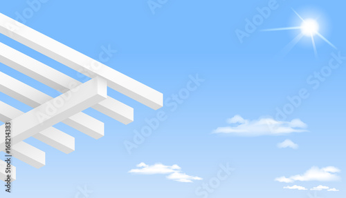 White pergola against a clear blue sky. Vector graphics