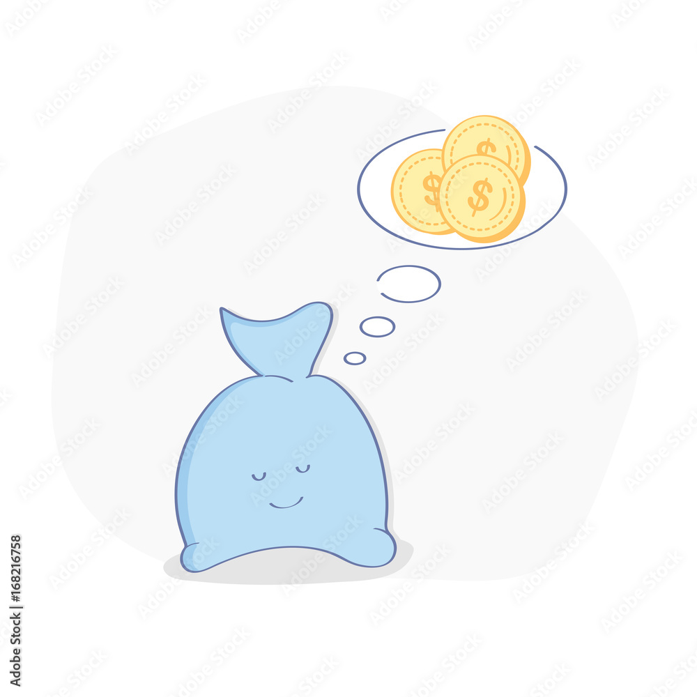 Money Bag. Dreams about money icon illustration. Waiting for profit, money growth, future income growth, revenue increase, money return, banking interest Money Bag. Dreams about money icon illustration. Waiting for profit, money growth, future income growth, revenue increase, money return, banking interest
