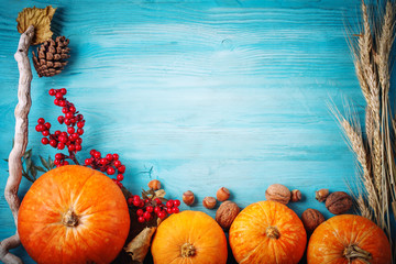 The table, decorated with vegetables and fruits. Harvest Festival,Happy Thanksgiving.