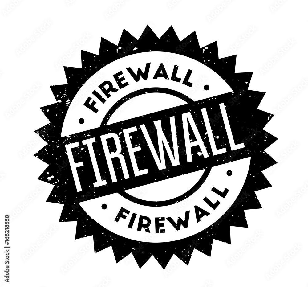 Firewall rubber stamp. Grunge design with dust scratches. Effects can be easily removed for a clean, crisp look. Color is easily changed.