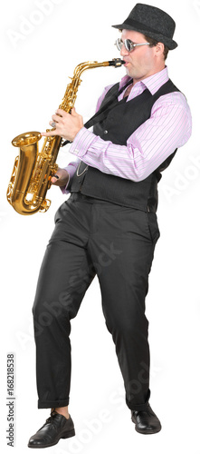 Photography Man playing on a saxophone