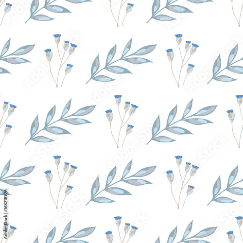 Fototapeta Naklejka Na Ścianę i Meble -  Vector seamless pattern of branches with blue buds and leaves