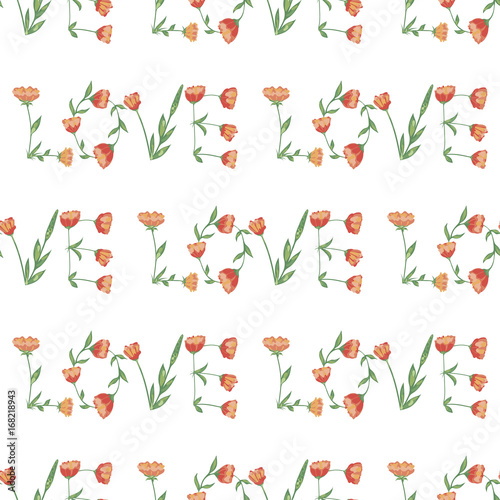 vector seamless pattern of the floral word "love"