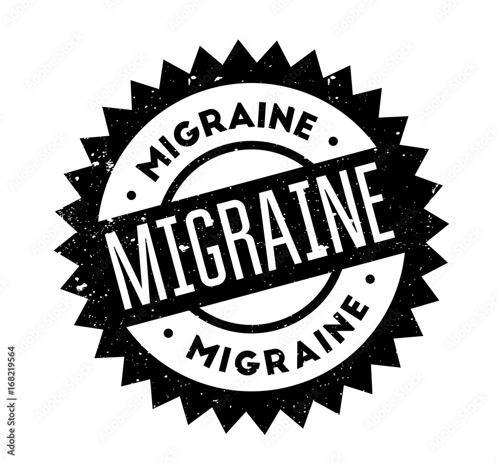 Migraine rubber stamp. Grunge design with dust scratches. Effects can be easily removed for a clean, crisp look. Color is easily changed.
