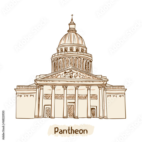 Paris landmark. Pantheon hand drawn vector illustration
