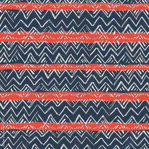 Ethnic vector seamless pattern. Hand drawn monochrome background