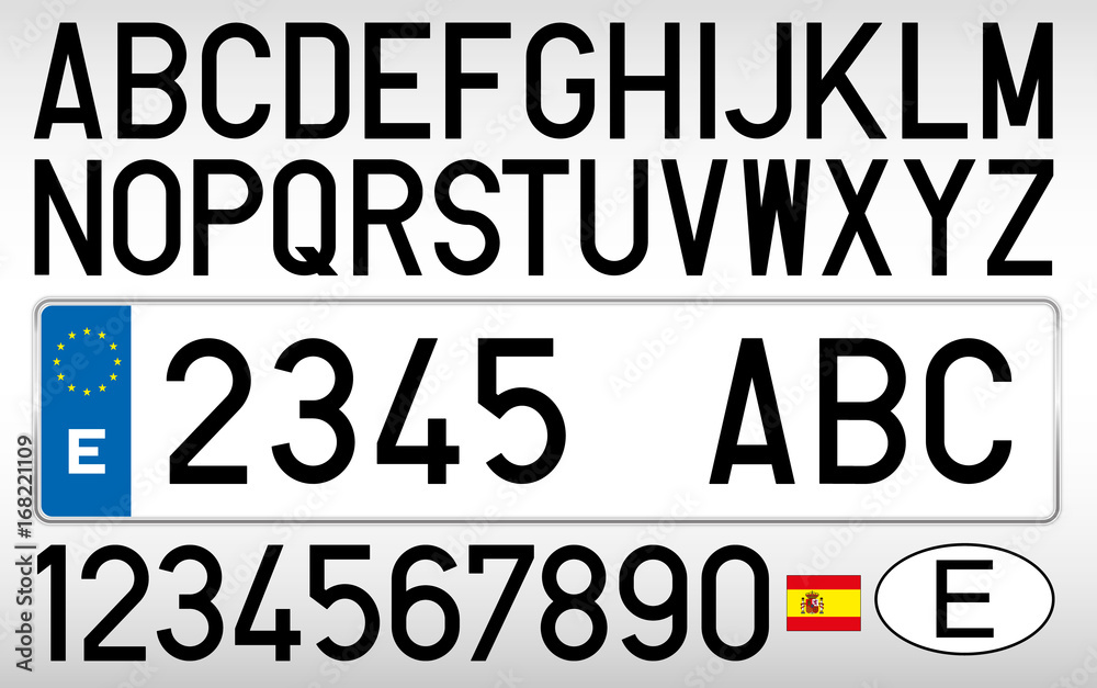 Spanish car plate, letters, numbers and symbols, Spain