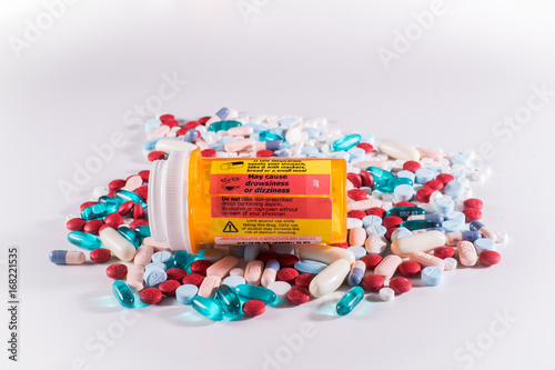 Pill bottle with warning labels