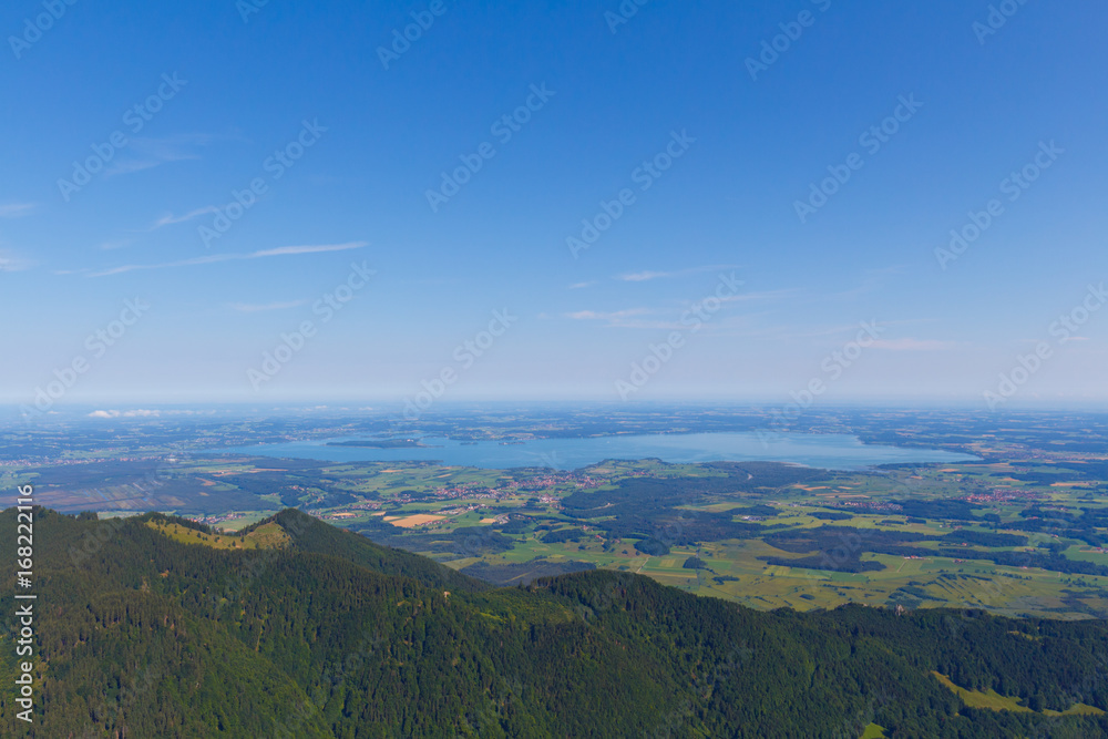 Lake Chiemsee view from Mount Hochfelln on a sunny summer day