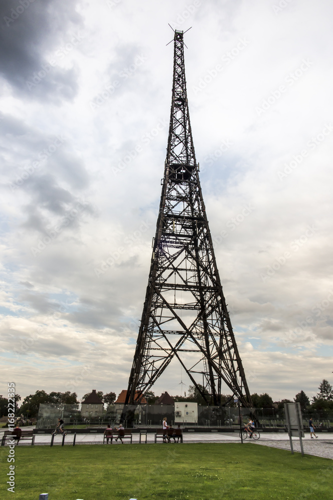 Gliwice, Poland, August 6, 2017: Gliwice Radio Tower (the highest wooden building on the world - 111m)