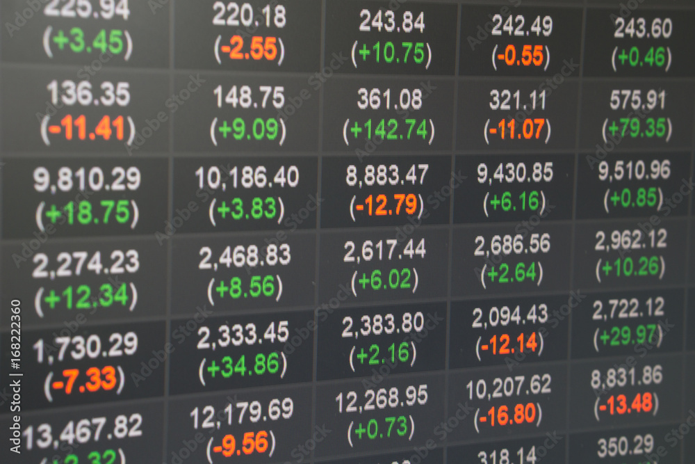 Fototapeta premium financial indices stock analysis on LED.