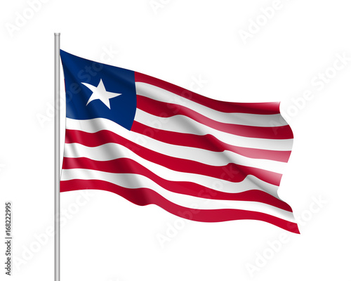 Liberia flag. Illustration of African country waving flag on flagpole. Vector 3d icon isolated on white background. Realistic illustration