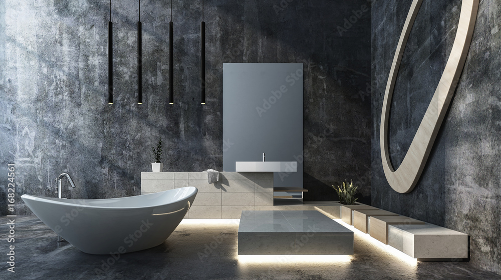 Fototapeta Luksusowa łazienka na poddaszu z betonu