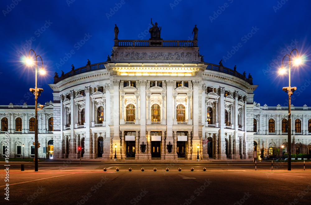 The historic Burgtheater in Vienna (Austria), most important german language theatre in the world, at night