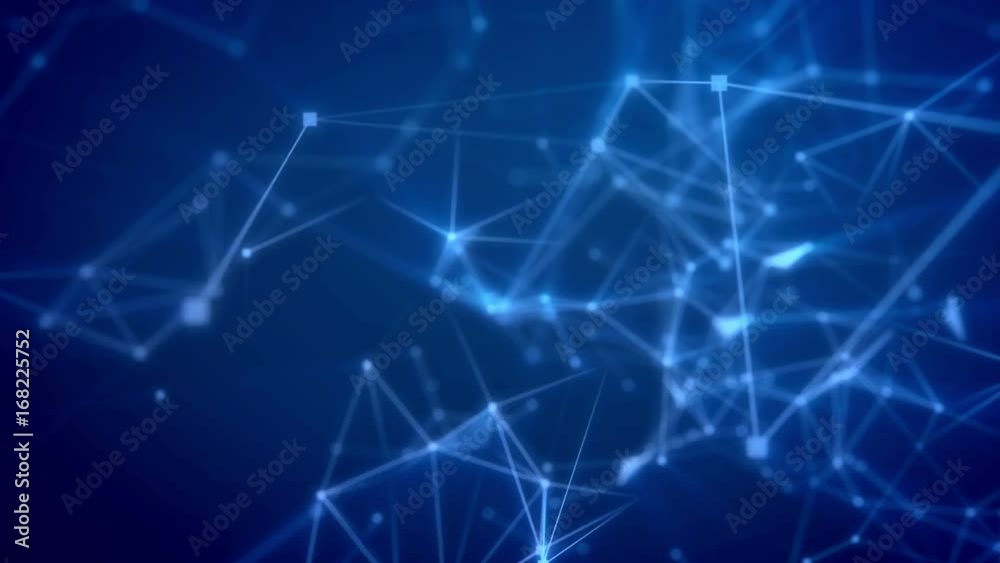Animation of Beautiful Futuristic background with dots connected lines on a blue background. Loopable.