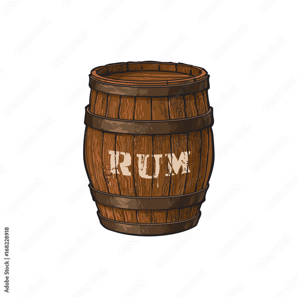 vector wooden rum barrel isolated illustration on a white background