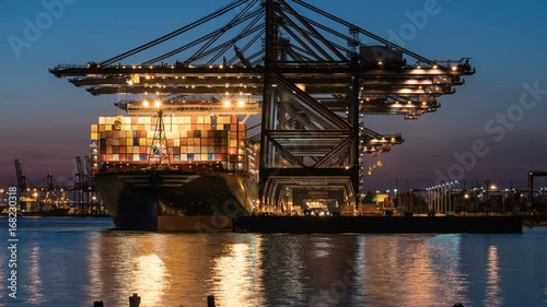 Unloading Cargo Container Ship at Port Timelapse