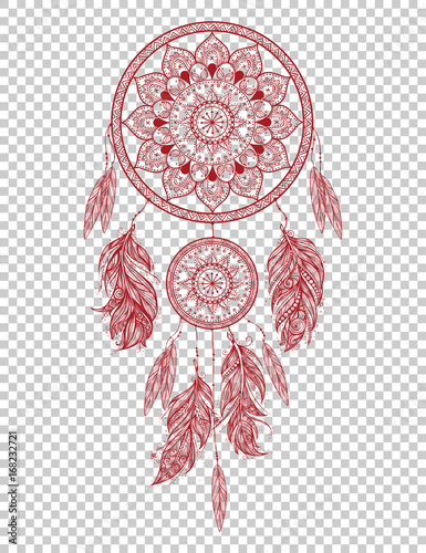 Hand drawn Native American Indian talisman dreamcatcher with feathers. Vector hipster illustration isolated.