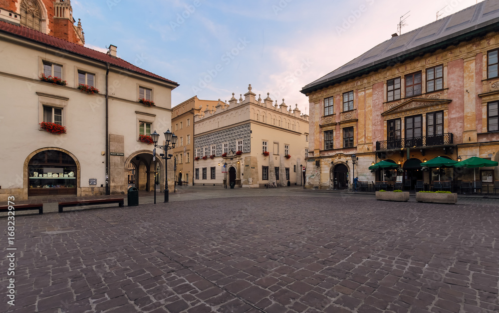 A Small Market square in the morning.