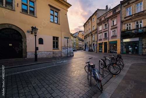 Old streets in Krakow in the early morning.