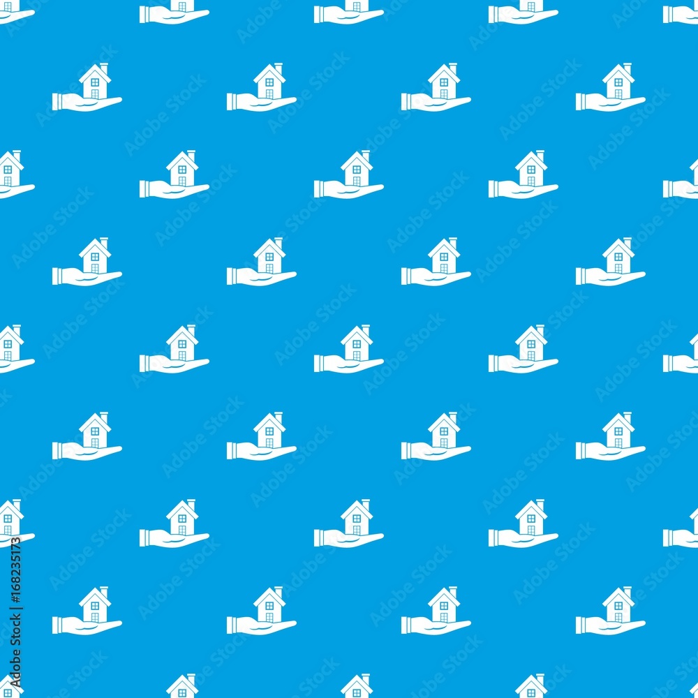 House in hand pattern seamless blue