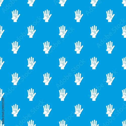 Parent and child hands together pattern seamless blue