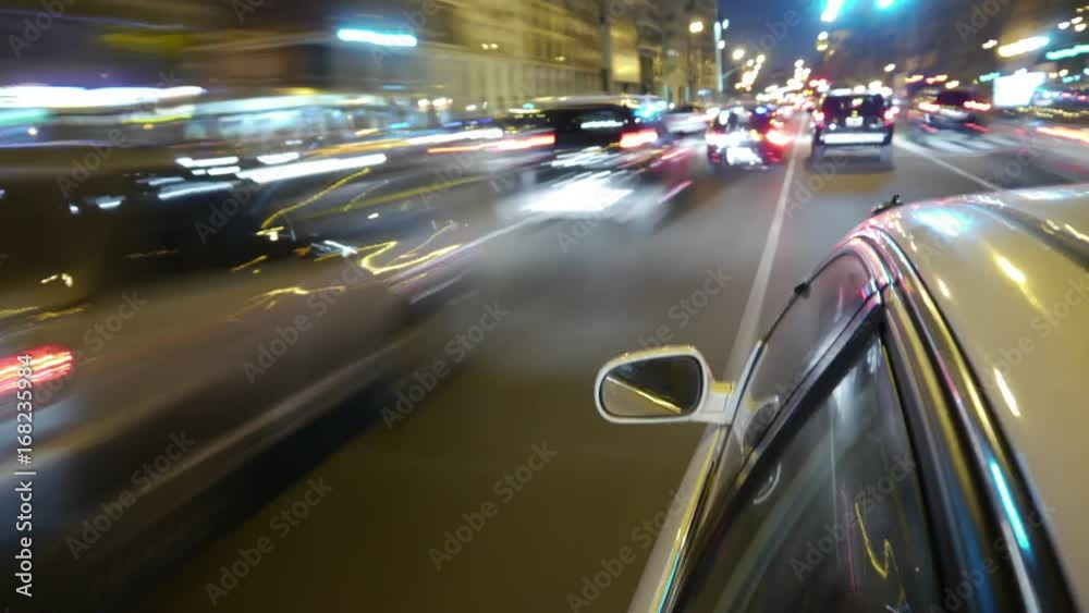 4k - Driving a car time-lapse. POV - point of view. Night, Camera gripped on the side / reference. White car ride. City, blurred motion, fast driving. Hyperlapse 4k - Driving a car time-lapse. POV - point of view. Night, Camera gripped on the side / reference. White car ride. City, blurred motion, fast driving. Hyperlapse